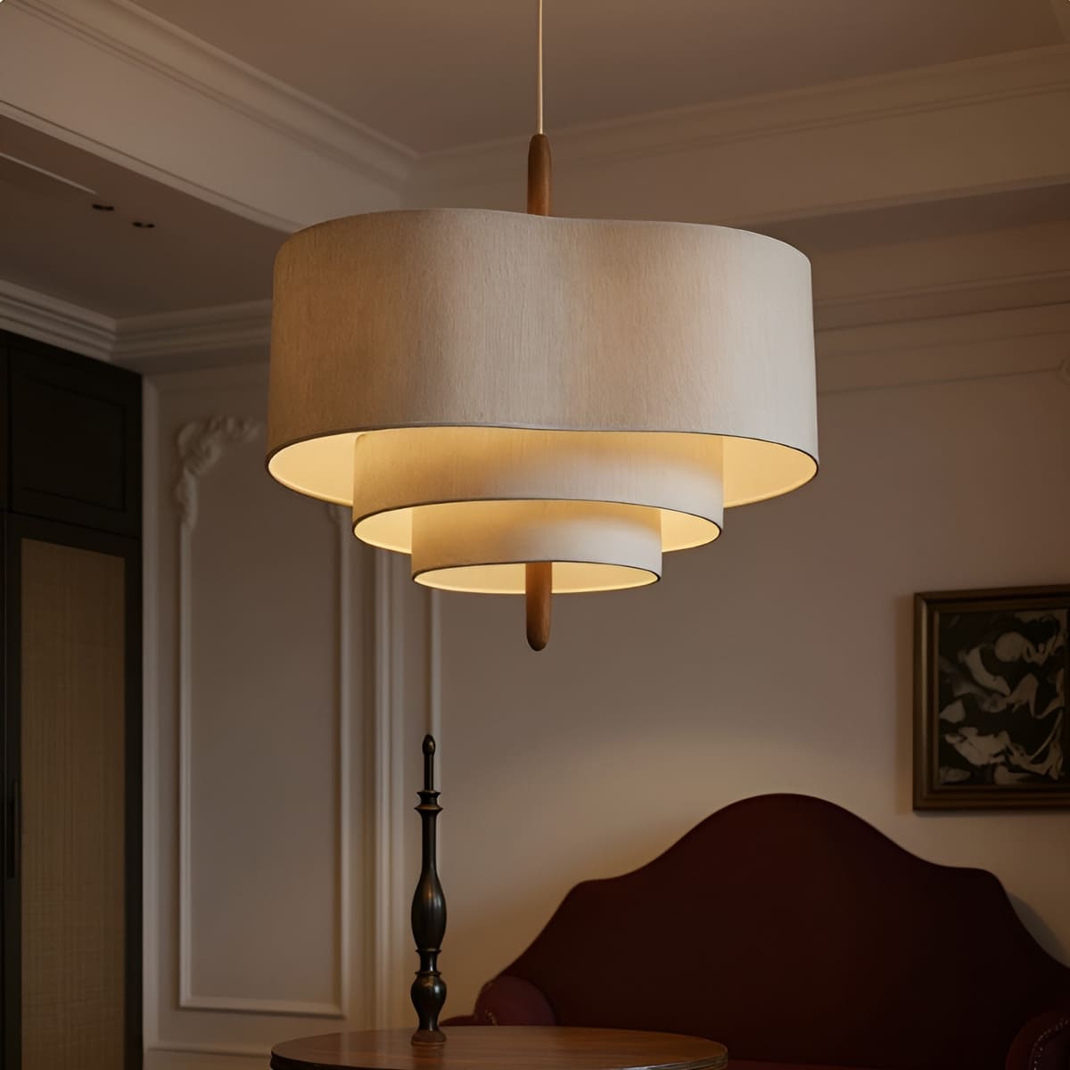 Suspension tissu spirale et bois | Élégance contemporaine