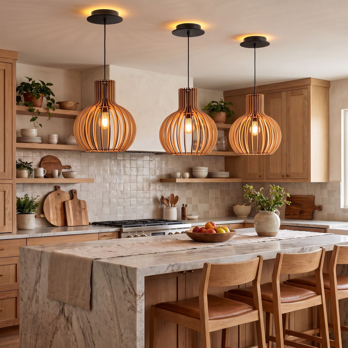 Suspension bohème chic en bois naturel WOODY | 100% Personnalisable