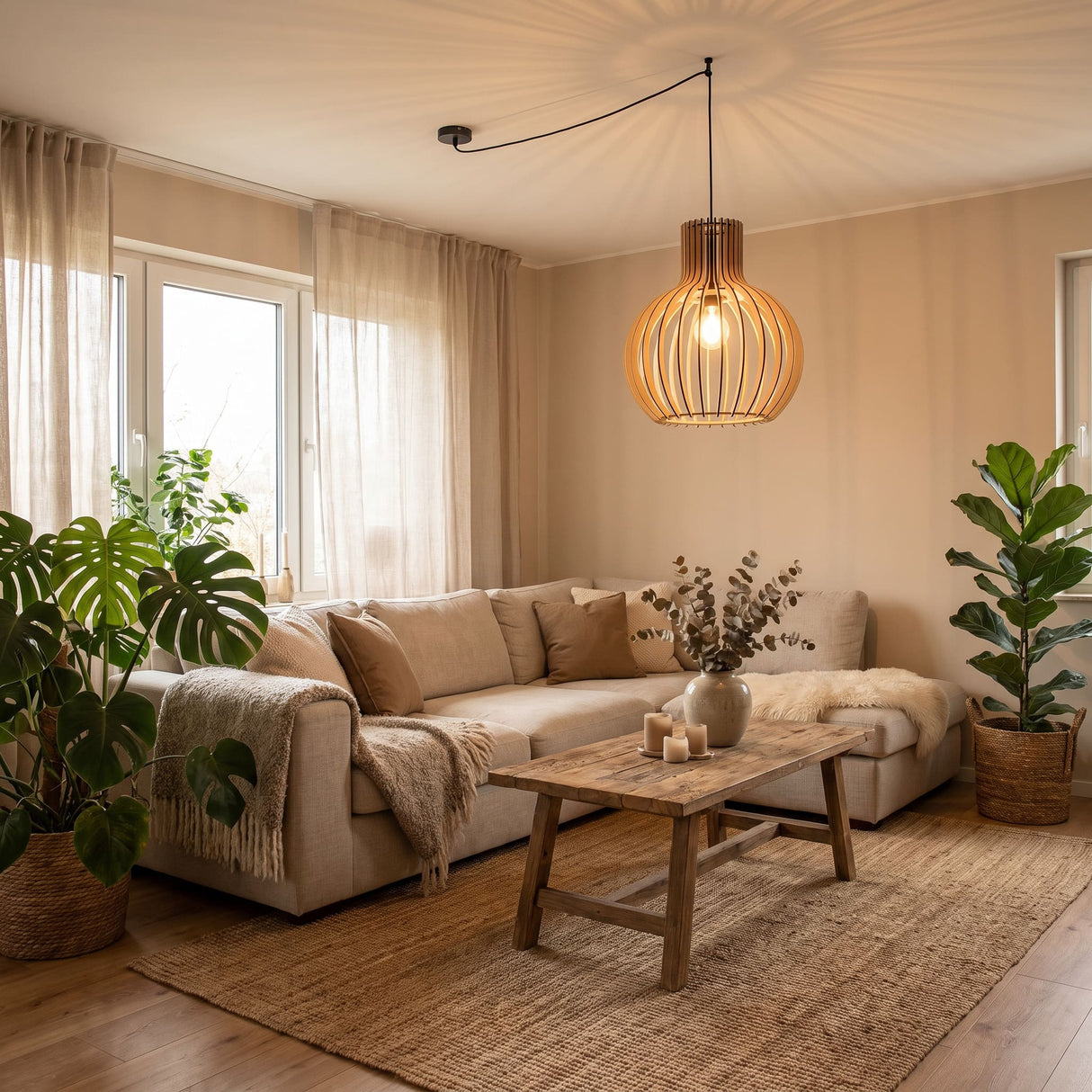 Suspension bohème chic en bois naturel WOODY | 1 Suspension