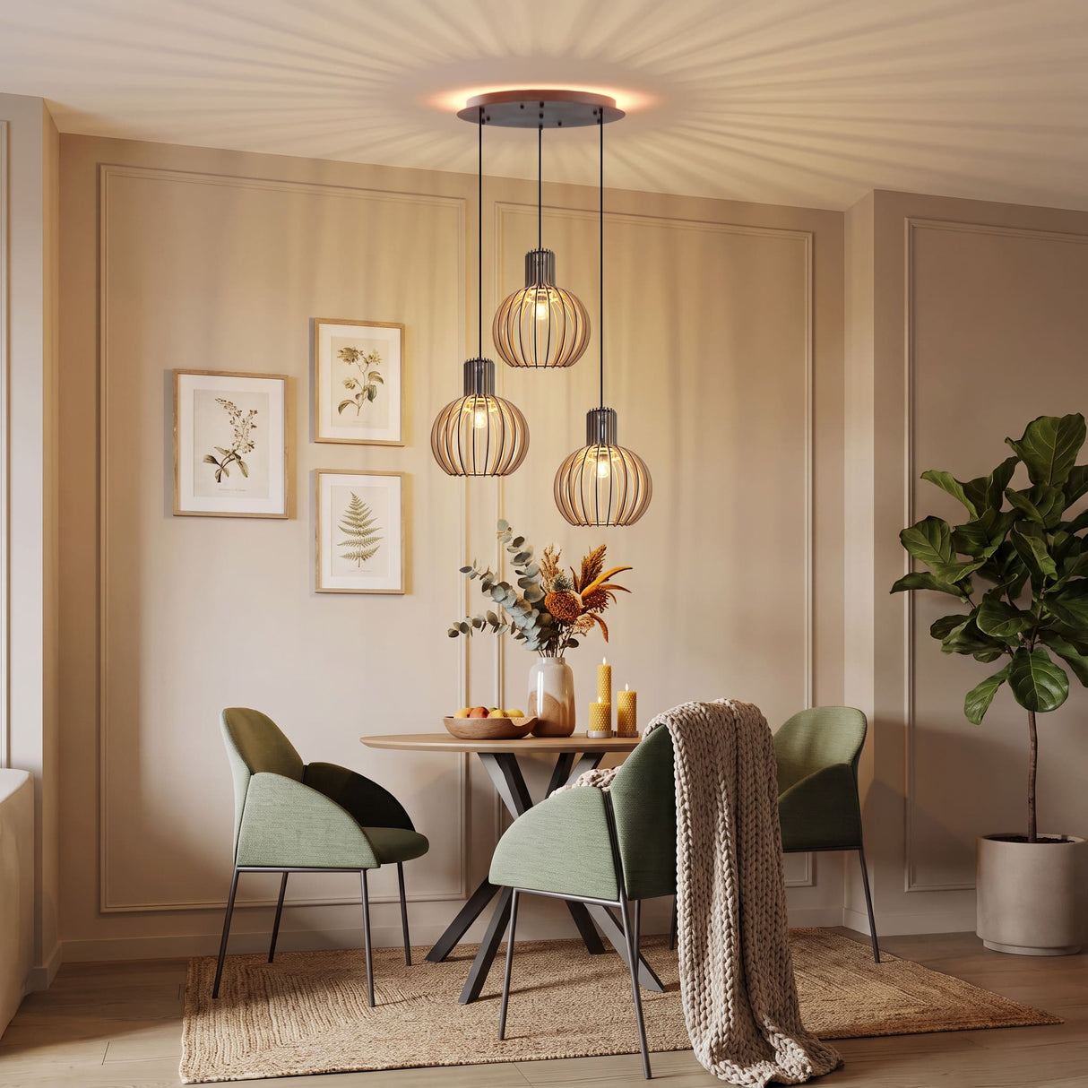 Suspension bohème chic en bois naturel WOODY | 100% Personnalisable