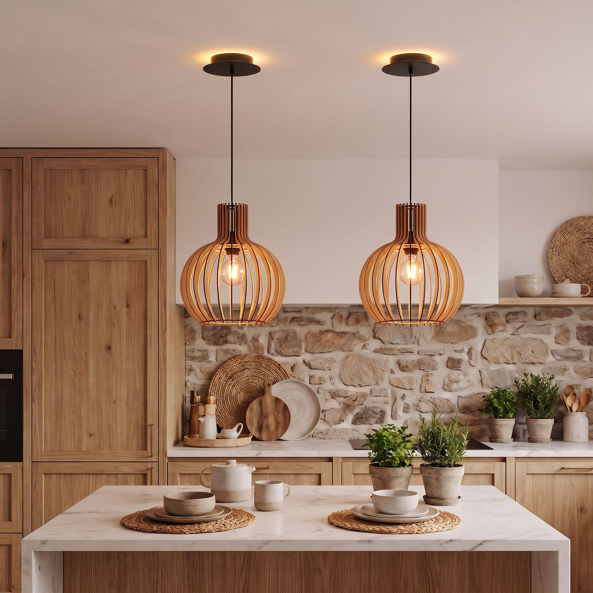 Suspension bohème chic en bois naturel WOODY | 100% Personnalisable