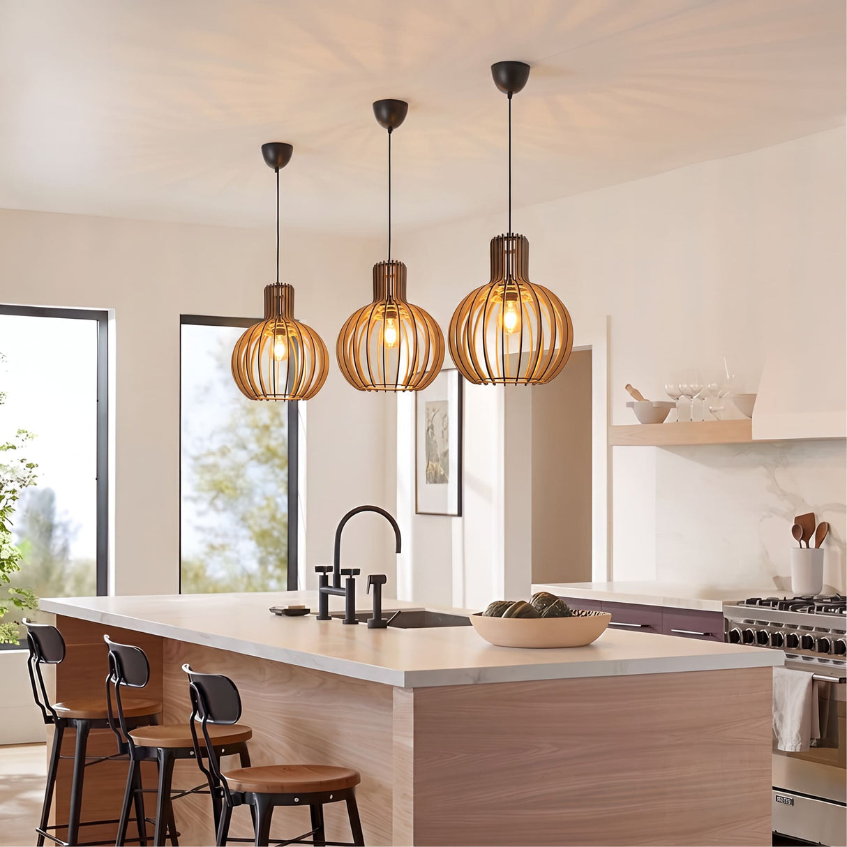 Suspension bohème chic en bois naturel WOODY | 1 Suspension