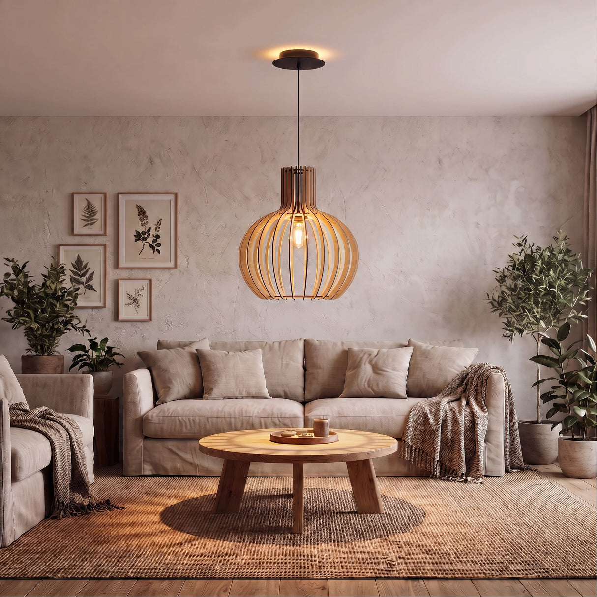 Suspension bohème chic en bois naturel WOODY | 1 Suspension