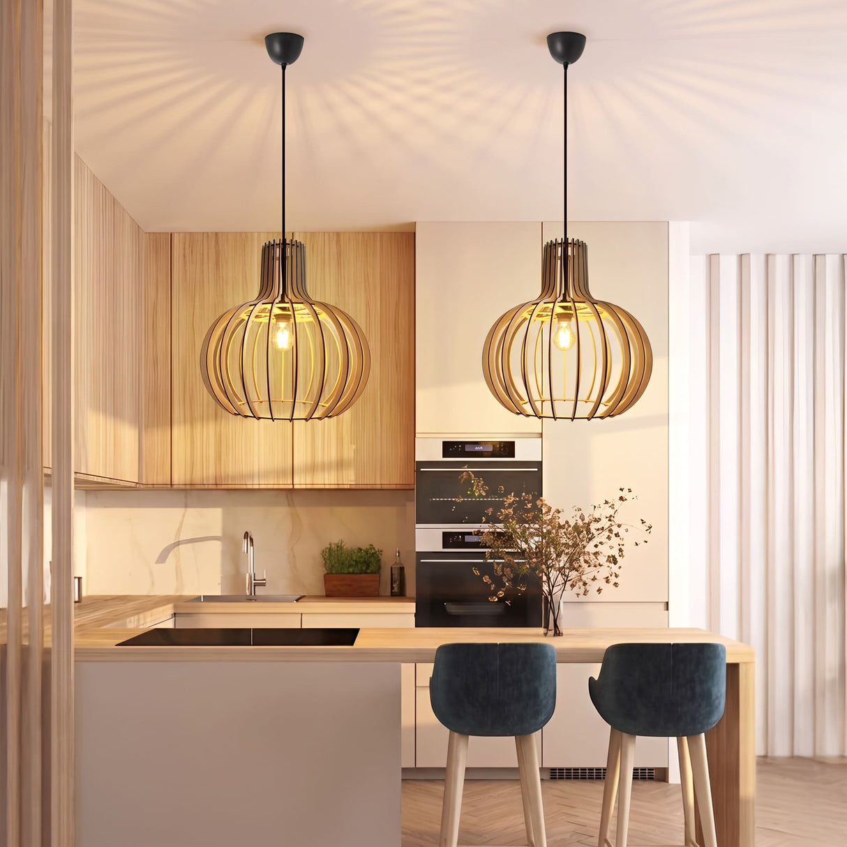 Suspension bohème chic en bois naturel WOODY | 1 Suspension