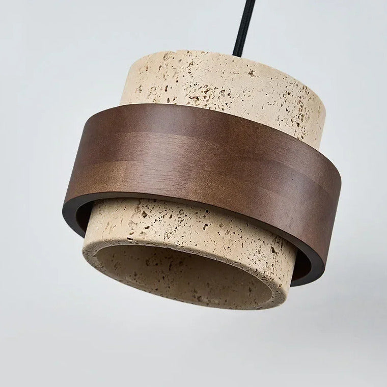 Suspension SATURNE en pierre naturelle et bois | lumeo creative