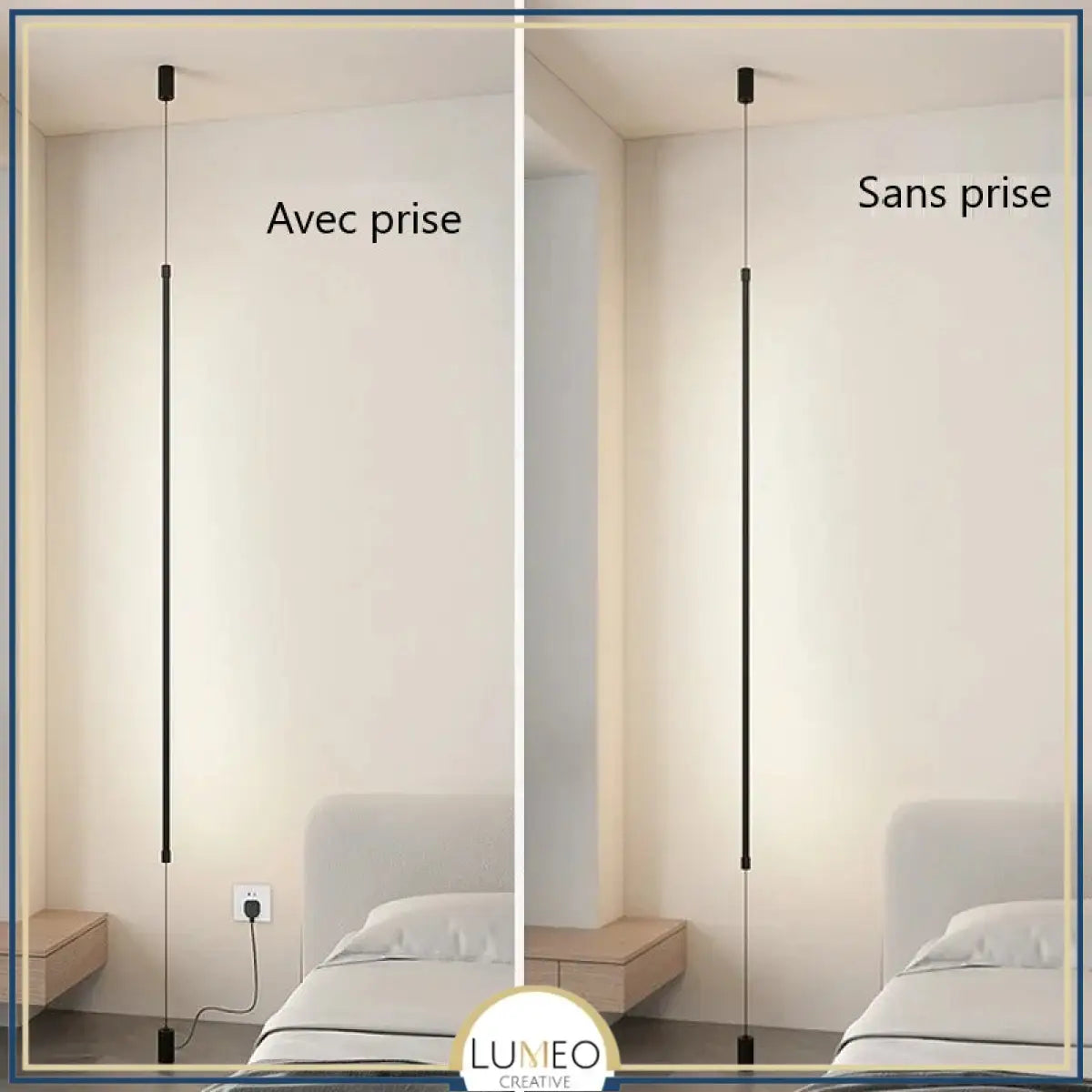 Tube lumineux mural vertical LED | Luminaire minimaliste avec option prise intégrée