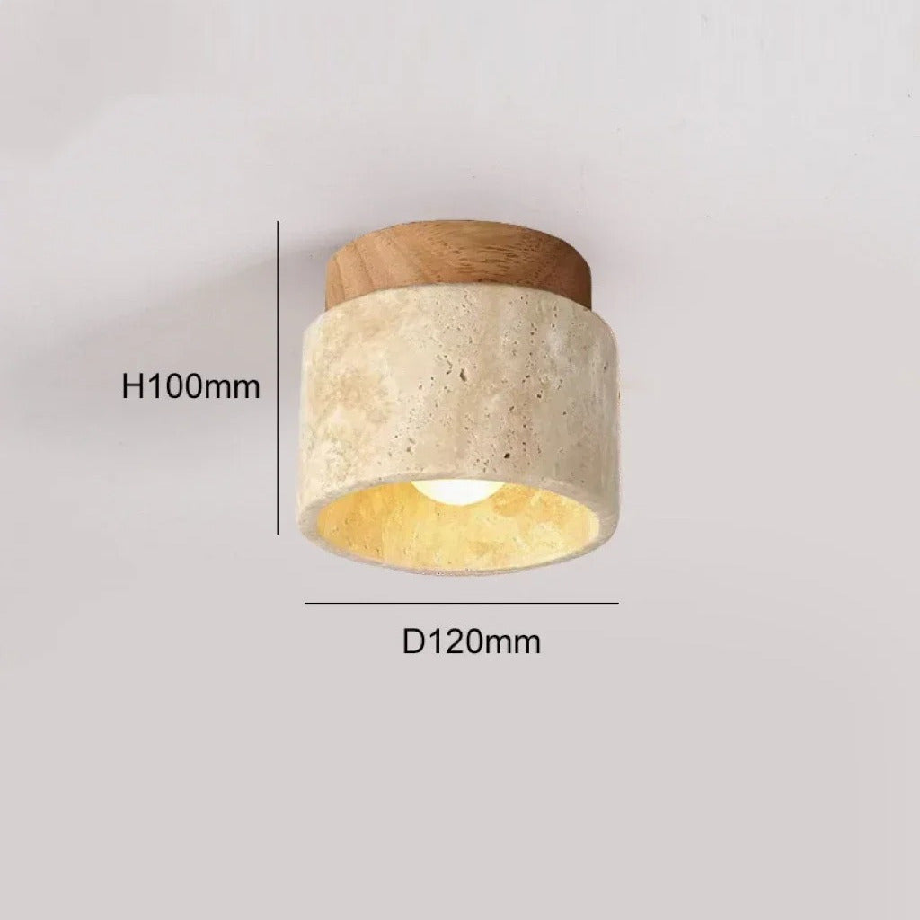 Spot plafond en travertin & bois | Élégance minérale naturelle