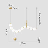 Lustre doré orné de perles en verre opalin | Luminaire chic Rectangulaire 10 boules / Blanc froid