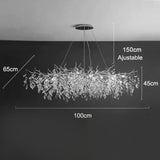 Lustre cascade cristalline doré ou argenté Argent | 100 cm | Rectangulaire / Blanc froid