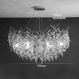 Lustre cascade cristalline doré ou argenté Argent | 100 cm | Rond / Blanc froid