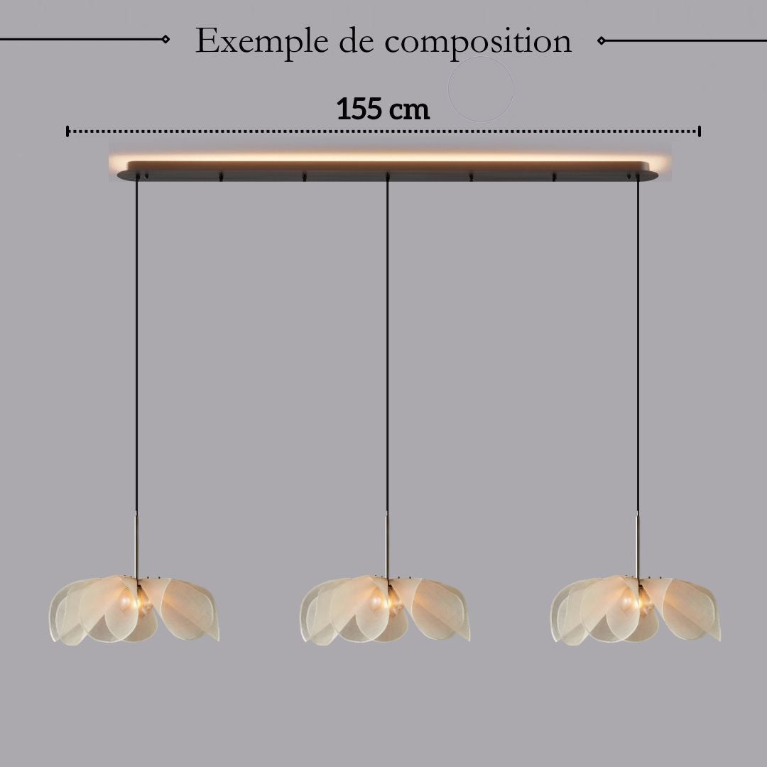 Suspension 3 luminaires fleur en tissu au style Japandi