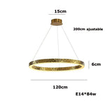 Lustre anneaux martelés dorés | Contemporain & Chic 120 cm / Blanc froid