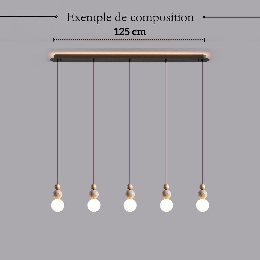 Suspension chic en verre opalin pierre naturelle et bois | PERLINE
