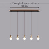 Suspension chic en verre opalin pierre naturelle et bois | PERLINE