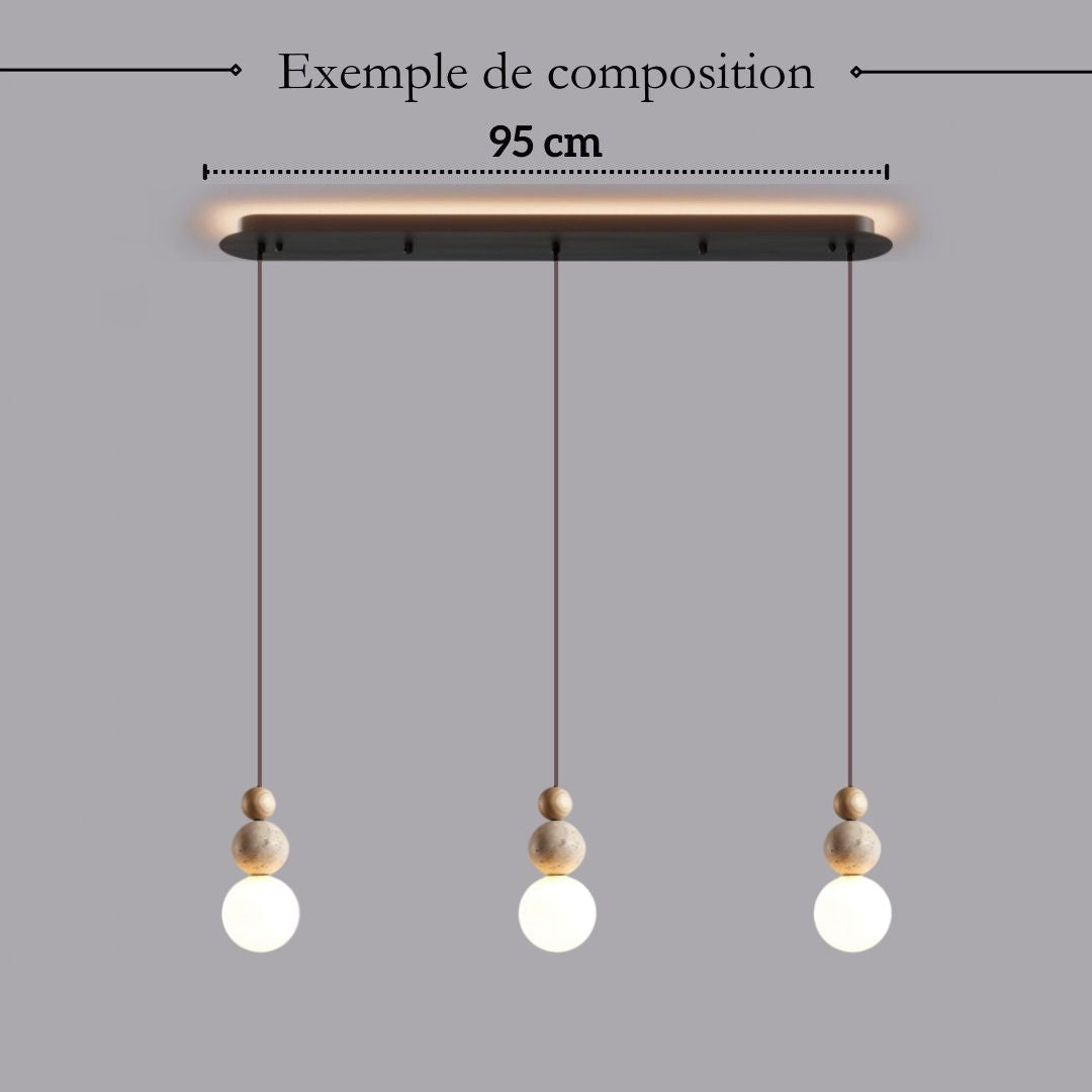 Suspension chic en verre opalin pierre naturelle et bois | PERLINE