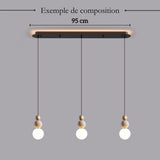 Suspension chic en verre opalin pierre naturelle et bois | PERLINE