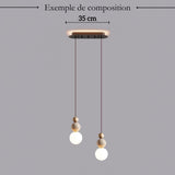 Suspension chic en verre opalin pierre naturelle et bois | PERLINE