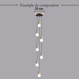 Suspension chic en verre opalin pierre naturelle et bois | PERLINE