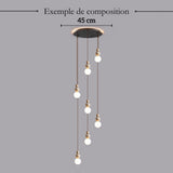 Suspension chic en verre opalin pierre naturelle et bois | PERLINE