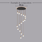 Suspension chic en verre opalin pierre naturelle et bois | PERLINE