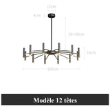 Lustre circulaire architectural en tubes à LED | Luminaire au design moderne Diamètre 100 cm 12 tubes / Noir / Blanc