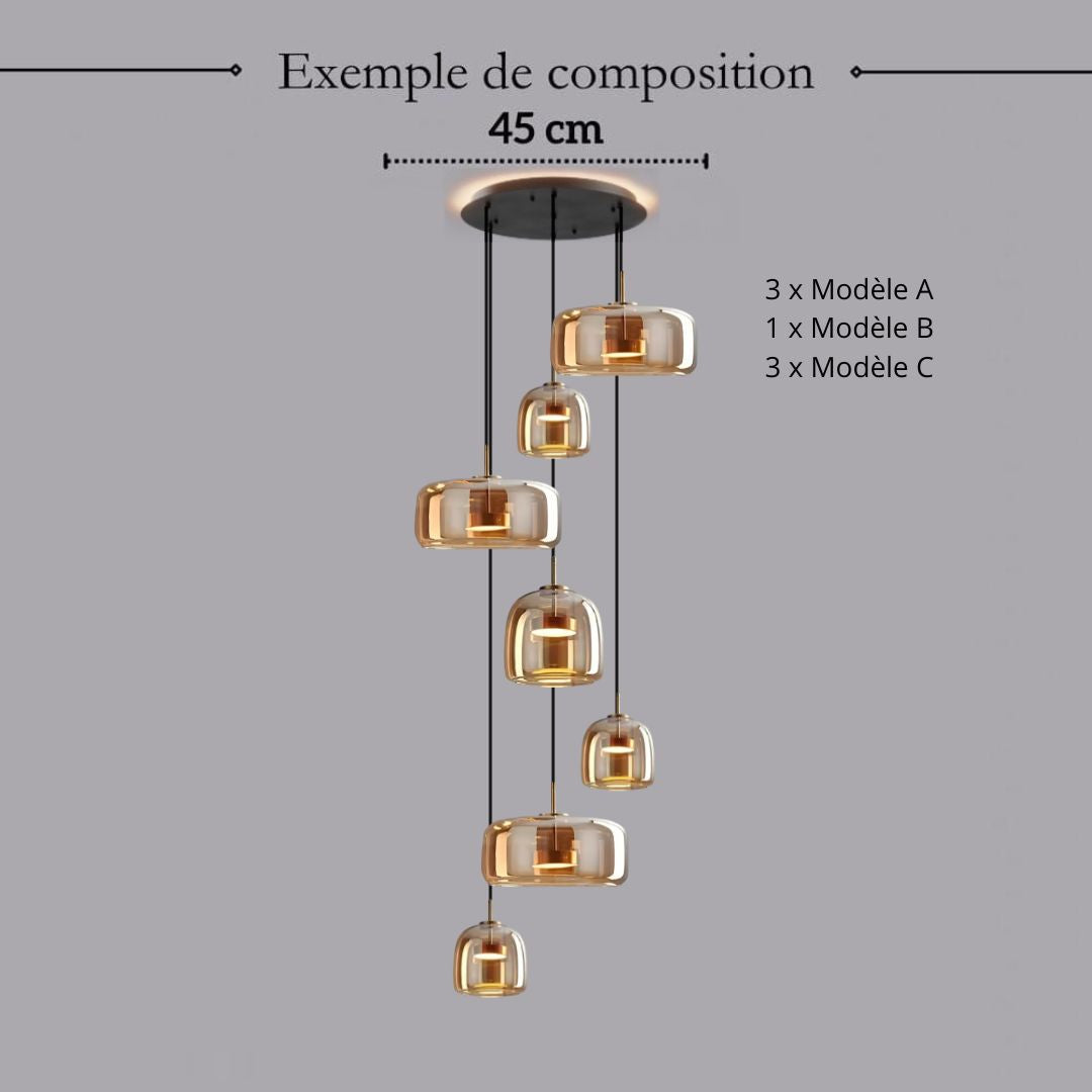 Suspension moderne en verre teinté NOVA | 1 Suspension