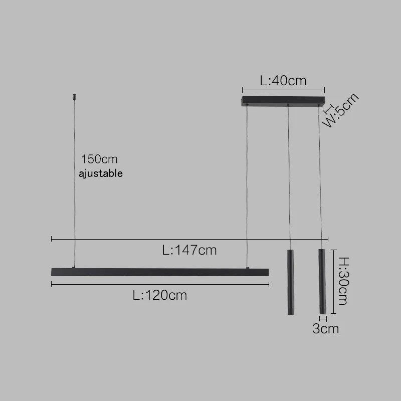 Suspension linéaire LED minimaliste | Ligne pure et éclairage structuré Noir 147cm / Blanc froid