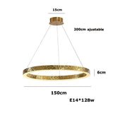 Lustre anneaux martelés dorés | Contemporain & Chic 150 cm / Blanc froid