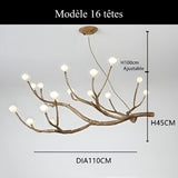 Lustre branche d’arbre à sphères lumineuses | Élégance rustique & design naturel Modèle A | 16 sphères / Blanc chaud
