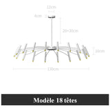 Lustre circulaire architectural en tubes à LED | Luminaire au design moderne Diamètre 130 cm 18 tubes / Blanc / Blanc