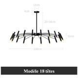 Lustre circulaire architectural en tubes à LED | Luminaire au design moderne Diamètre 130 cm 18 tubes / Noir / Blanc