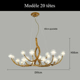 Lustre branche d’arbre à sphères lumineuses | Élégance rustique & design naturel Modèle B | 20 sphères / Blanc chaud