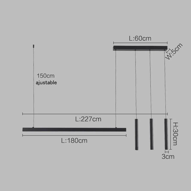Suspension linéaire LED minimaliste | Ligne pure et éclairage structuré Noir 227cm / Blanc froid
