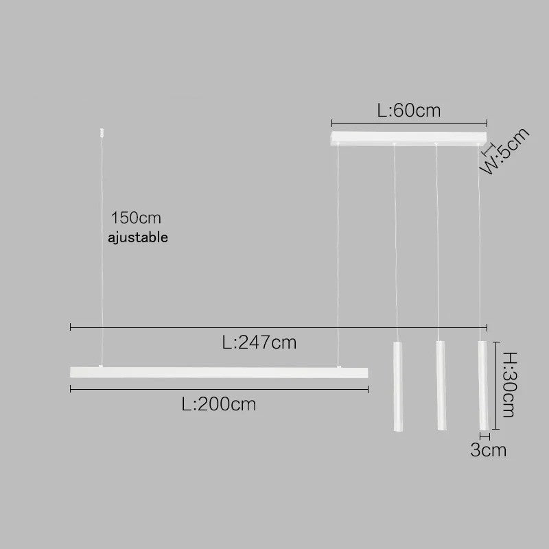 Suspension linéaire LED minimaliste | Ligne pure et éclairage structuré Blanc 247cm / Blanc froid