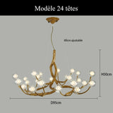 Lustre branche d’arbre à sphères lumineuses | Élégance rustique & design naturel Modèle B | 24 sphères / Blanc chaud