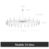 Lustre circulaire architectural en tubes à LED | Luminaire au design moderne Diamètre 130 cm 24 tubes / Blanc / Blanc