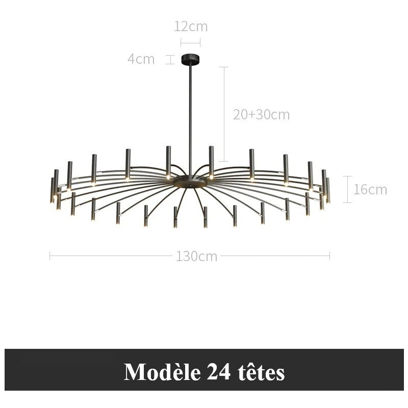 Lustre circulaire architectural en tubes à LED | Luminaire au design moderne