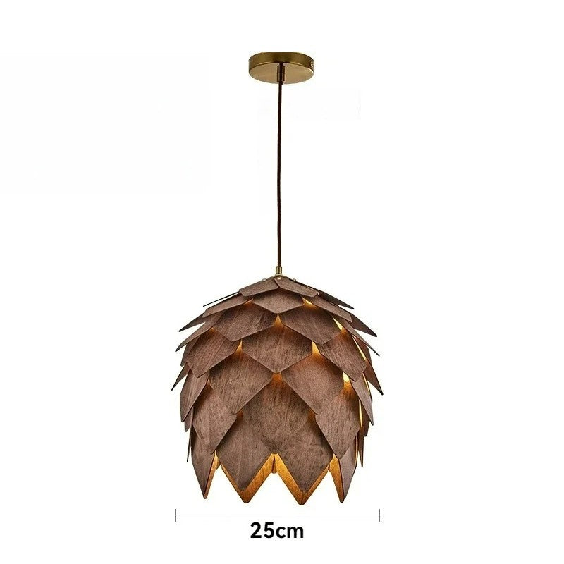 Suspension bois sculpté en forme de pomme de pin | Chic & naturel 25 cm / Marron foncé