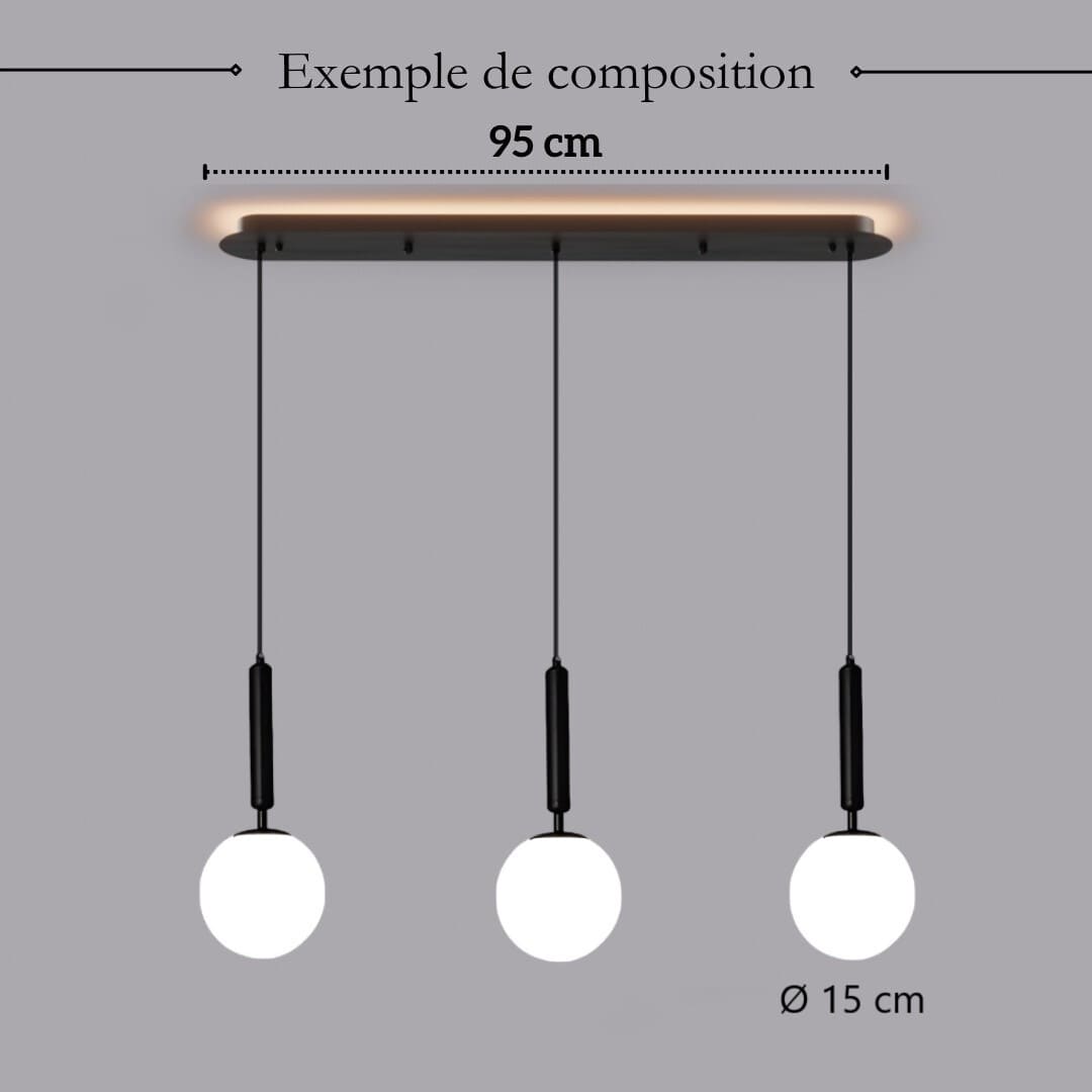 Suspension noir ou doré & boule en verre dépoli