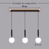 Suspension noir ou doré & boule en verre dépoli