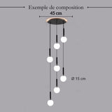 Suspension noir ou doré & boule en verre dépoli
