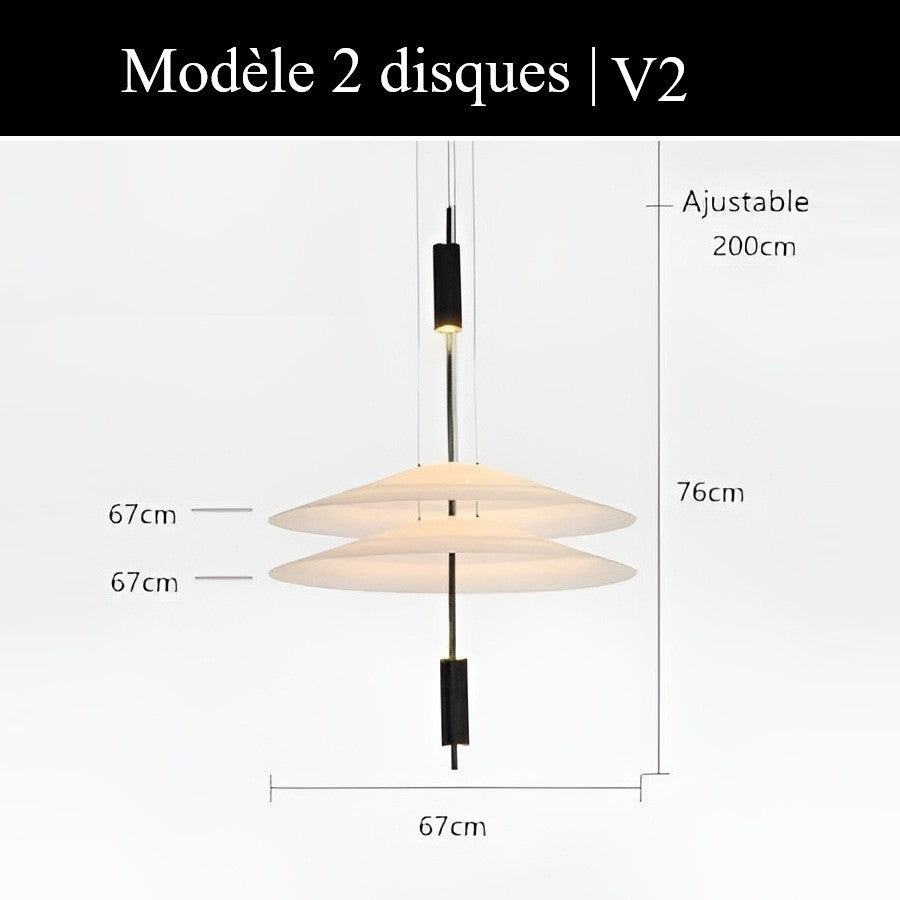 Suspension au design architecturale à disques superposés 2 disques | V2 / Or / Blanc chaud