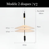 Suspension au design architecturale à disques superposés 2 disques | V2 / Or / Blanc chaud