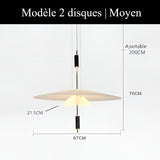 Suspension au design architecturale à disques superposés 2 disques | Moyen / Or / Blanc neutre