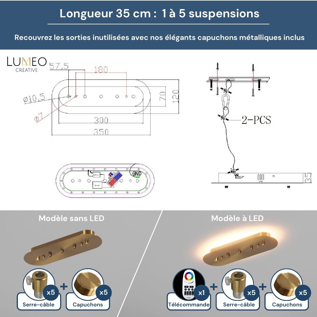 Socle de plafond rectangulaire adaptatif pour Suspensions