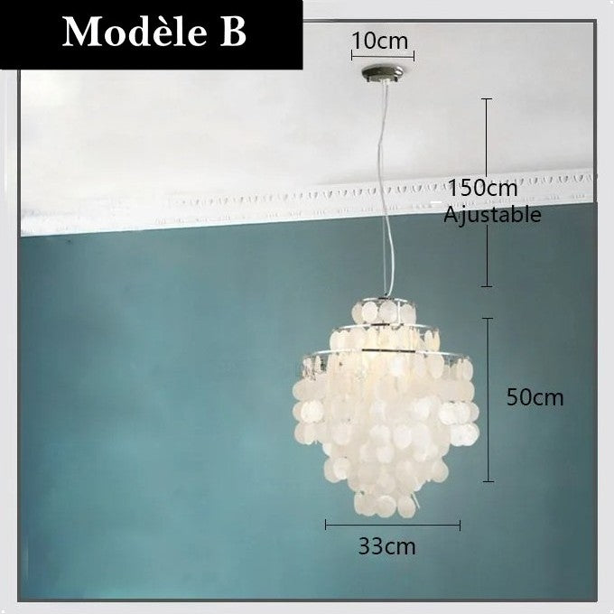 Lustre design en coquillages naturelles Modèle B | 33 cm / Argent