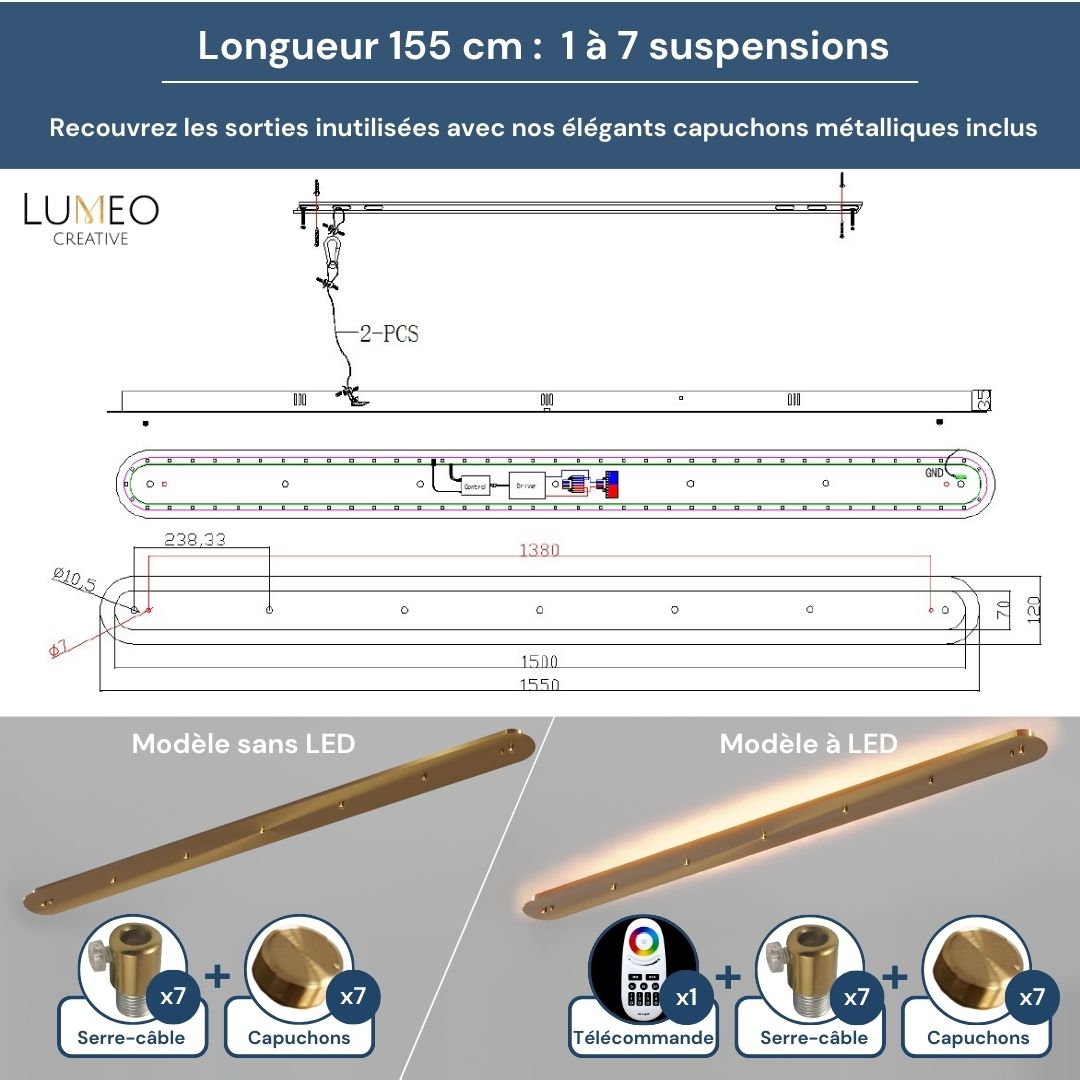 Socle de plafond rectangulaire adaptatif pour Suspensions