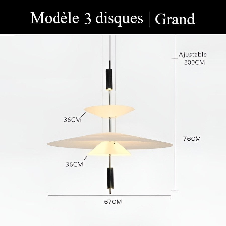 Suspension au design architecturale à disques superposés 3 disques | Grand / Or / Blanc chaud