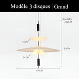 Suspension au design architecturale à disques superposés 3 disques | Grand / Or / Blanc chaud