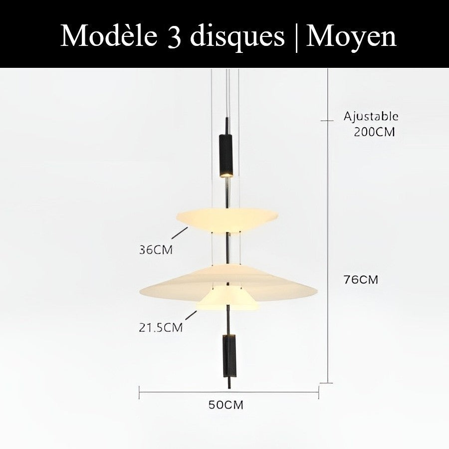 Suspension au design architecturale à disques superposés 3 disques | Moyen / Noir / Blanc neutre